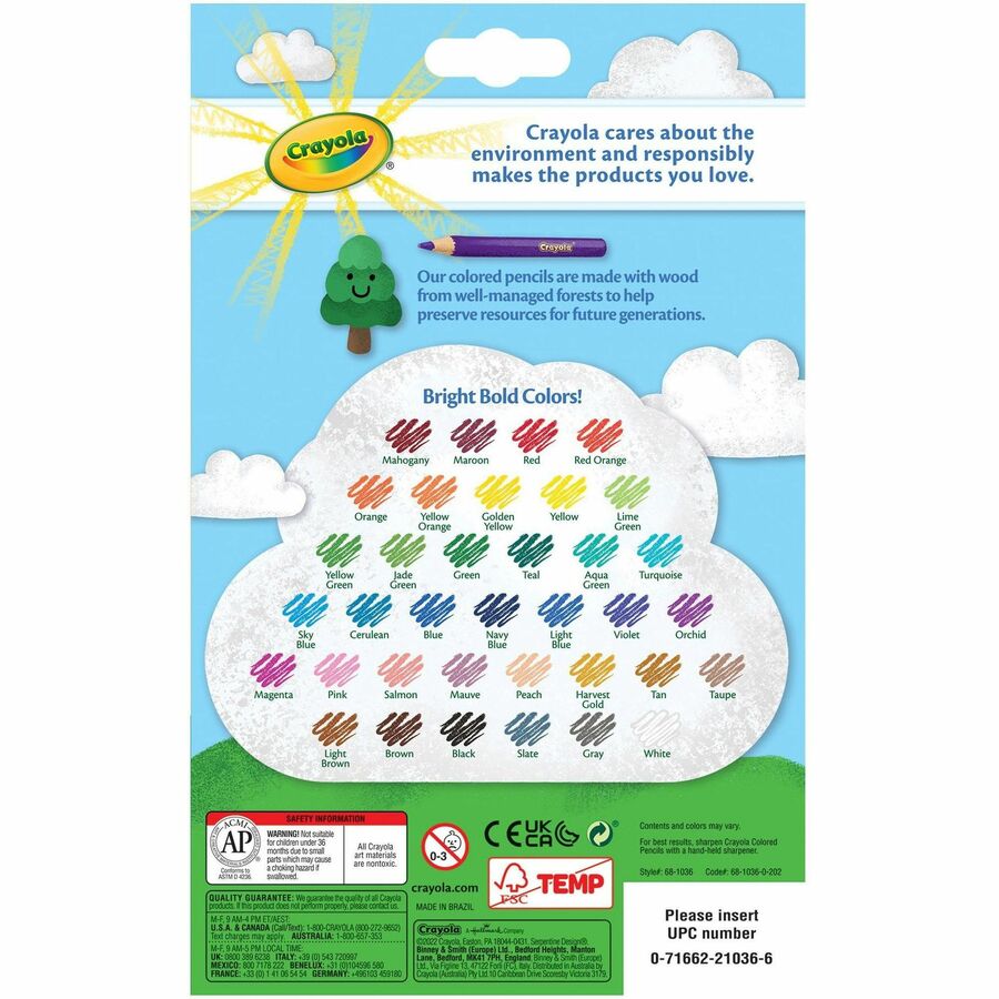 Crayola Erasable Colored Pencils - 3.3 mm Assorted Lead - Thick Point - 36 / Pack