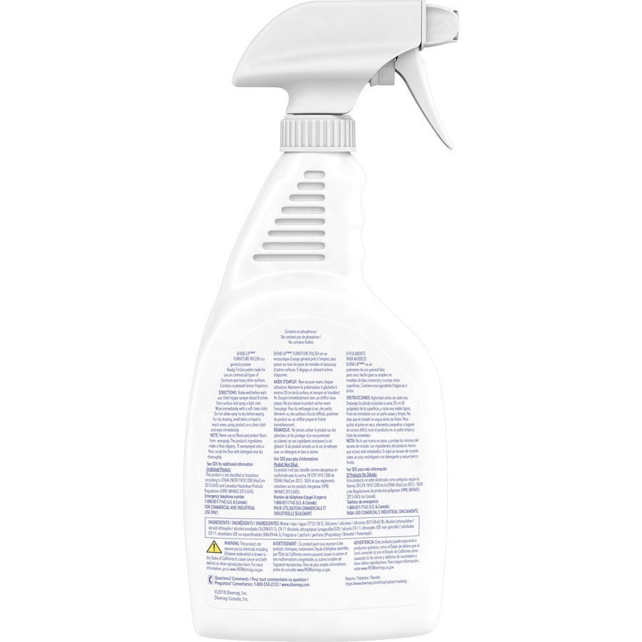 Diversey Shine-Up Lemon Furniture Polish - Ready-To-Use - 32 fl oz (1 quart) - Lemon Scent - Non-smearing, Fingerprint R