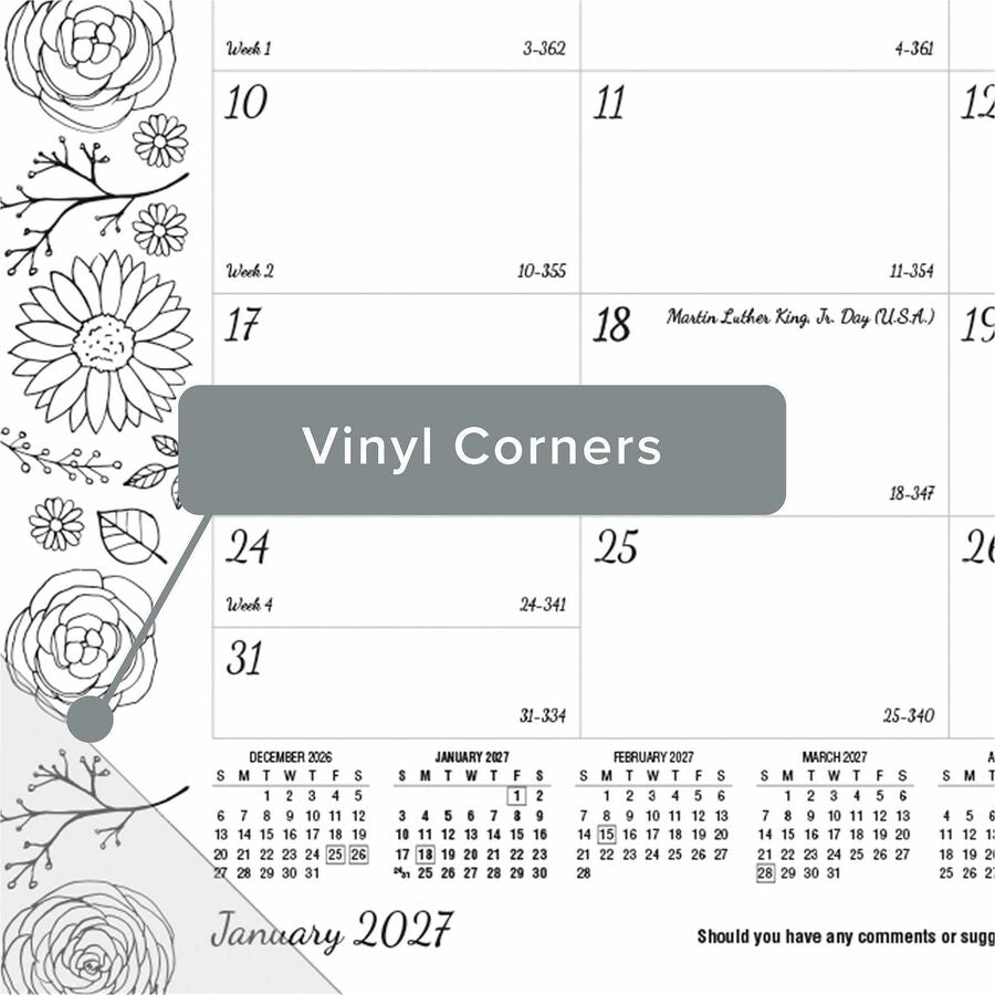 Blueline DoodlePlan Compact Desk Pad - Botanica - Monthly - January 2027 to December 2027 - 1 Month Single Page Layout -