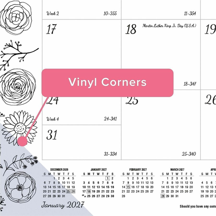 Blueline DoodlePlan Desk Pad - Botanica - Julian Dates - Monthly - January 2027 to December 2027 - 1 Month Single Page L