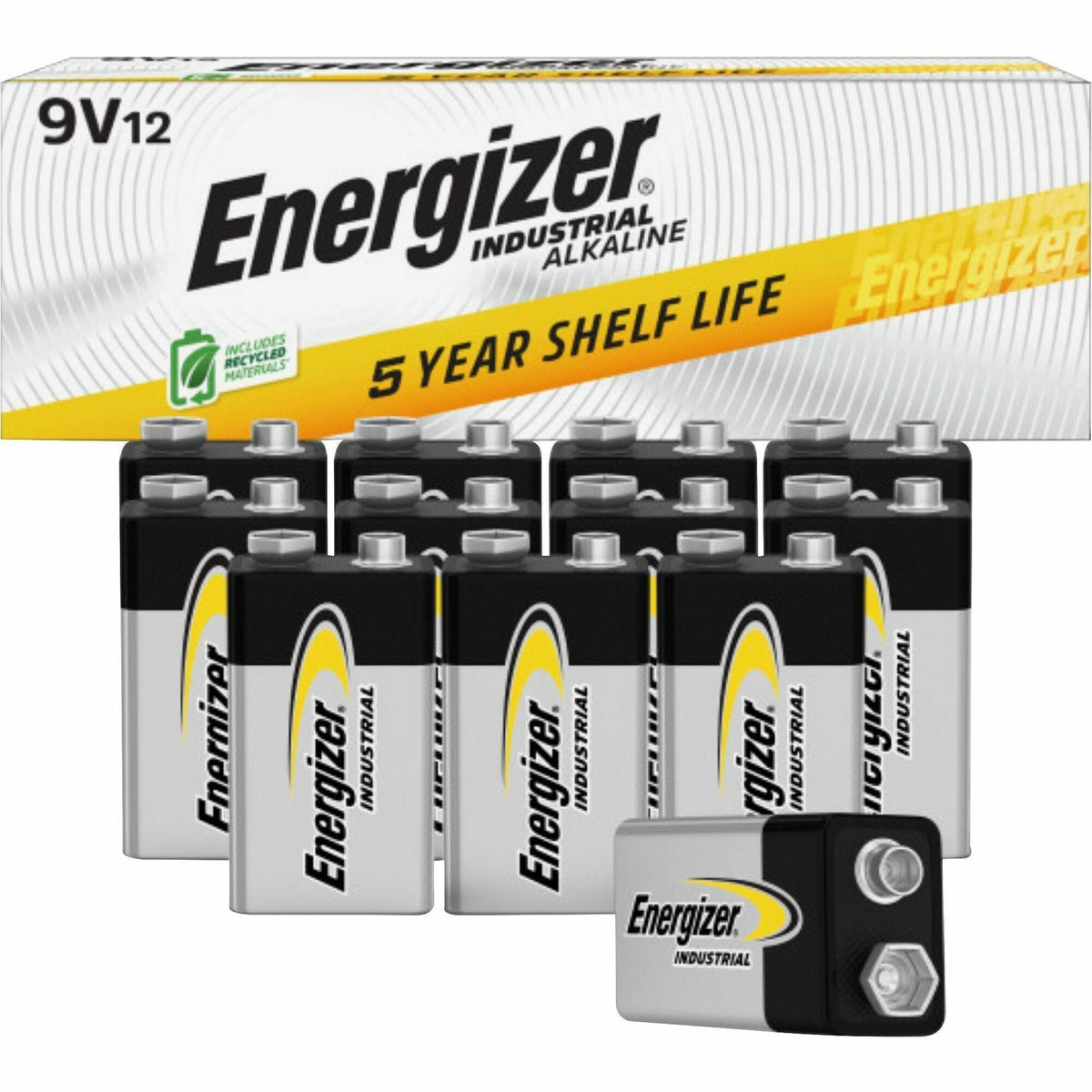 Energizer 9-Volt Industrial Alkaline Batteries, 12-Pack - For Multipurpose - 9V - 9 V DC - 12/Box - 6 / Carton