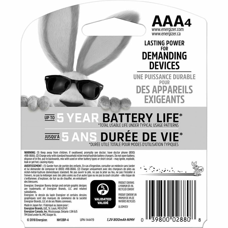 Energizer Recharge Power Plus Rechargeable AAA Battery 4-Packs - For Multipurpose - Battery Rechargeable - AAA - 850 mAh