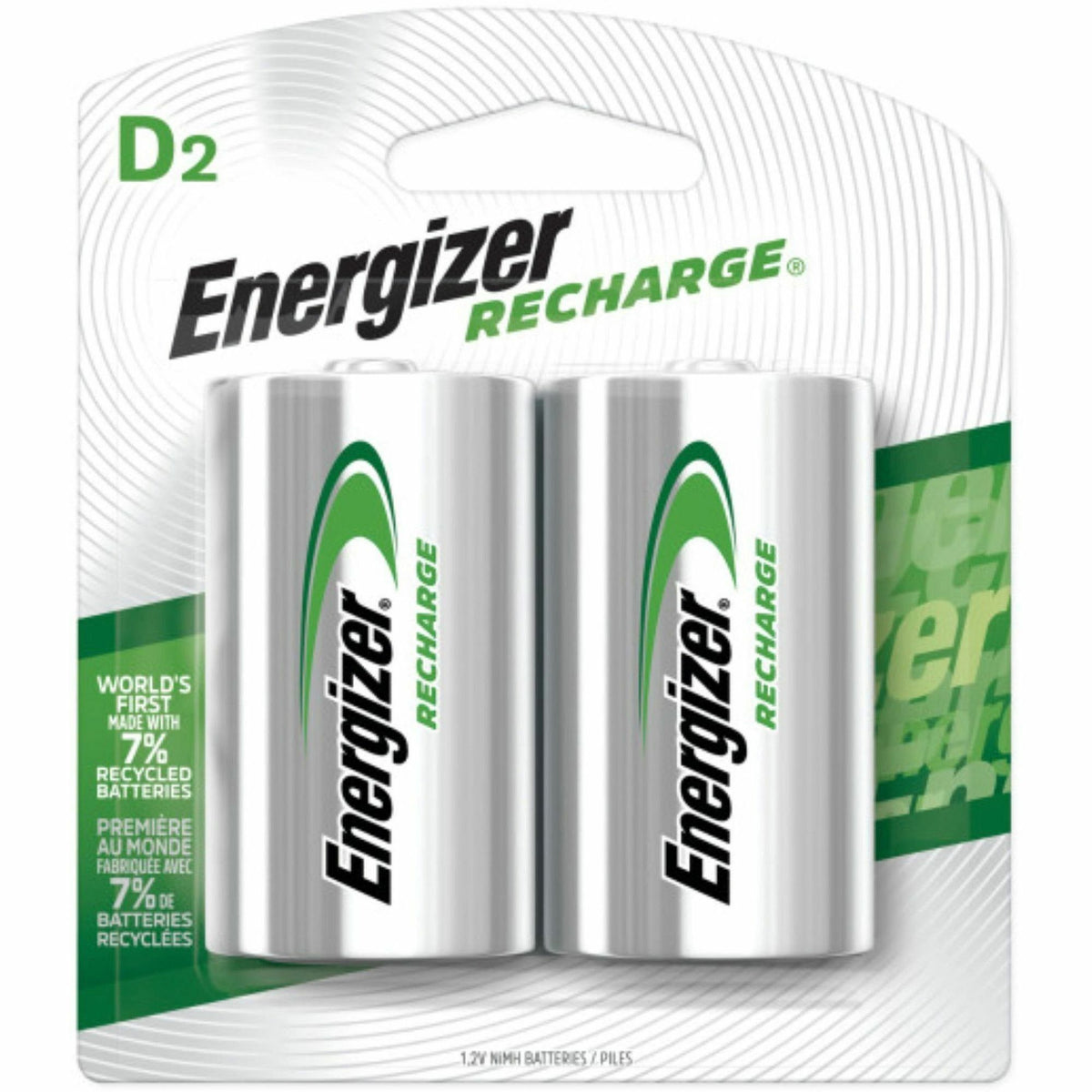 Energizer Recharge Universal Rechargeable D Battery 2-Packs - For Multipurpose - Battery Rechargeable - D - 2500 mAh - 2