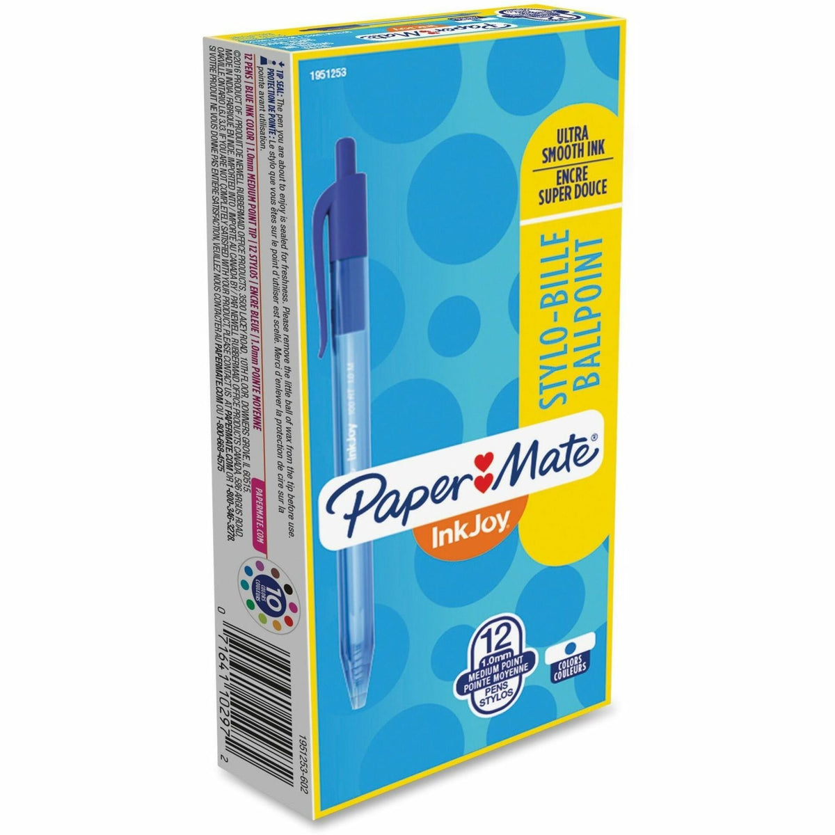 Paper Mate InkJoy 100 RT Pens - 1 mm Medium Pen Point - Retractable - Blue Ink - Translucent Barrel - 12 / Dozen