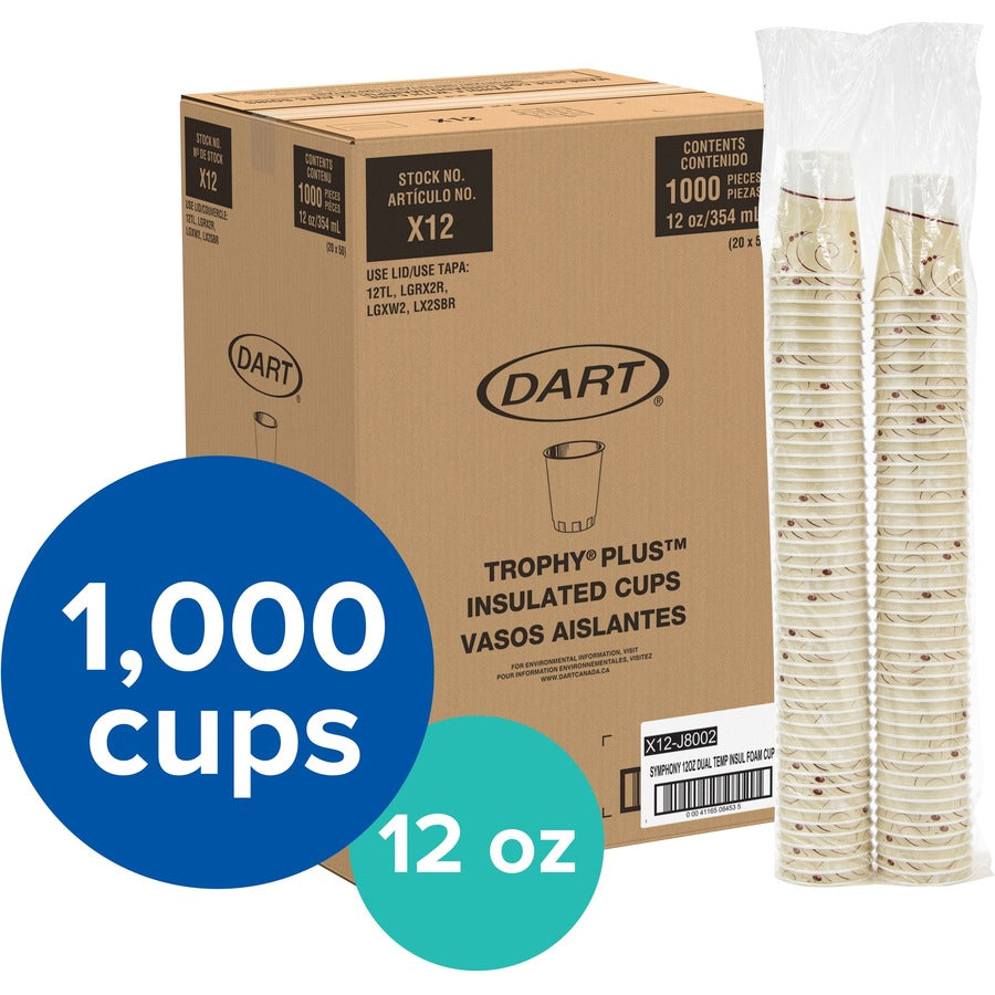 Solo Trophy Plus 12 oz Symphony Insulated Hot/Cold Cups - 12 fl oz - Beige - Foam - Hot Drink, Cold Drink, Beverage - 10