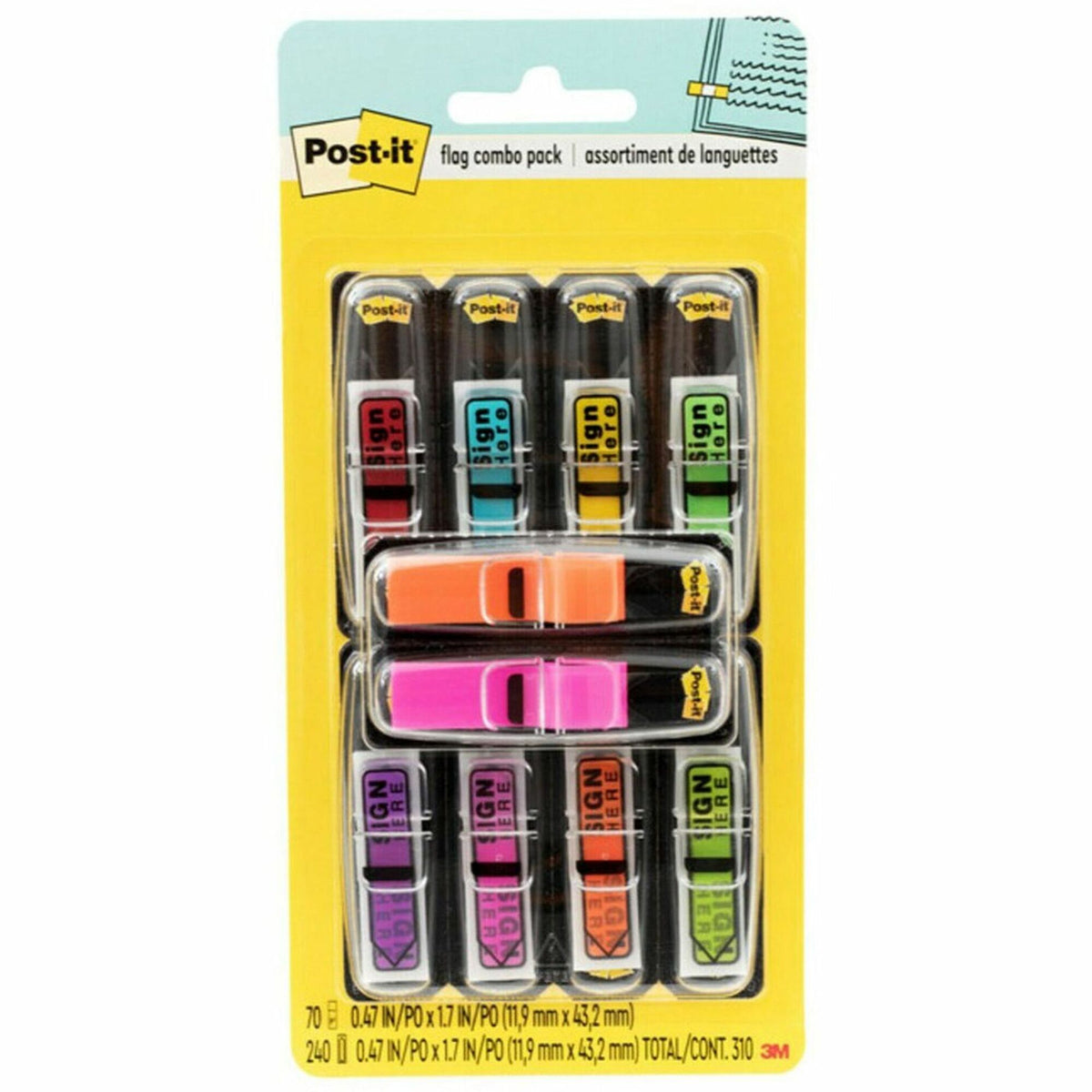 Post-it® Post-it Printed Message Flags Value Pack - 1/2" Flag/Note Width x 1 3/4" Flag/Note Length - Arrow - SIGN HERE -