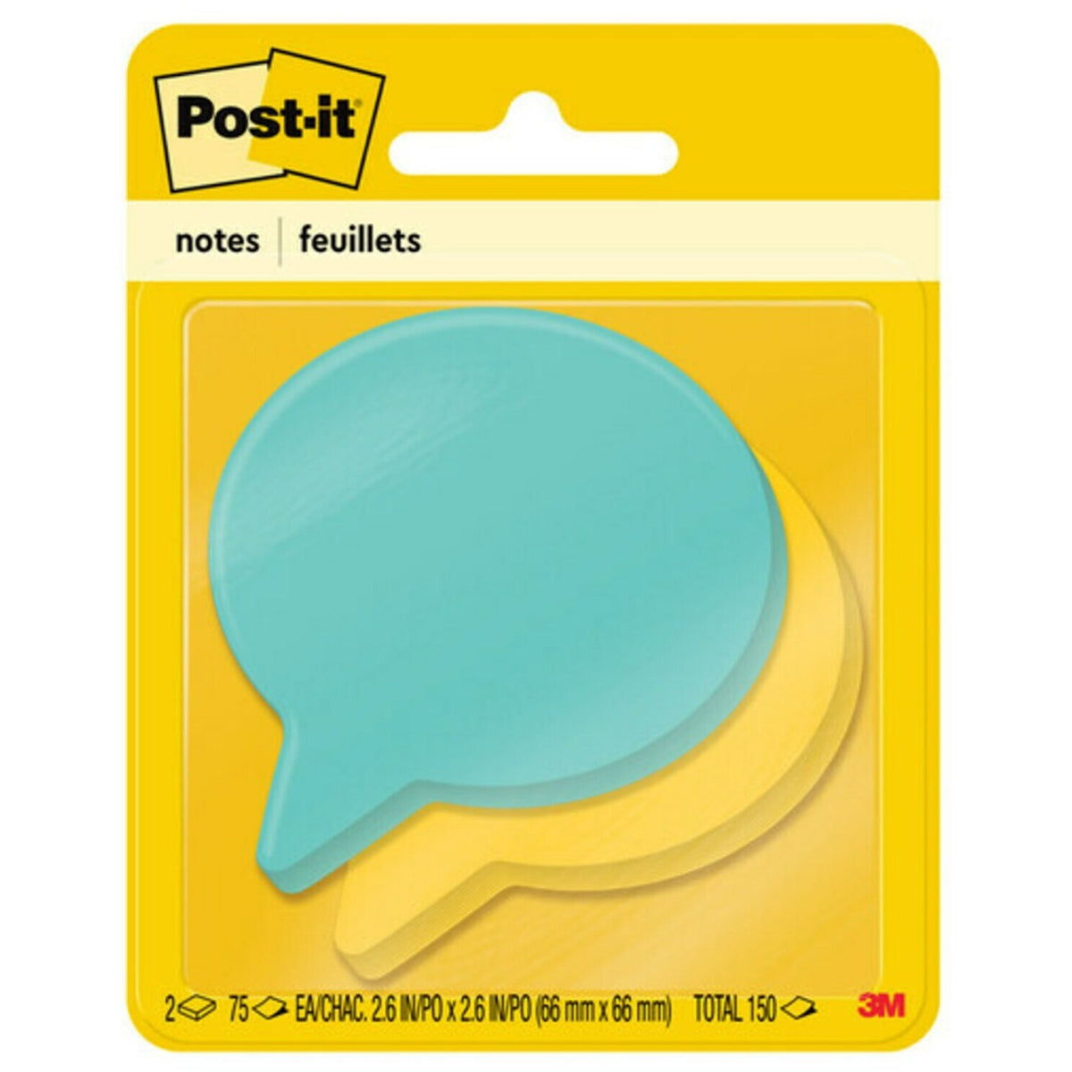 Post-it® Die-Cut Notes - 150 x Assorted - 3" Flag/Note Width x 3" Flag/Note Length - Thought Bubble - 75 Sheets per Pad