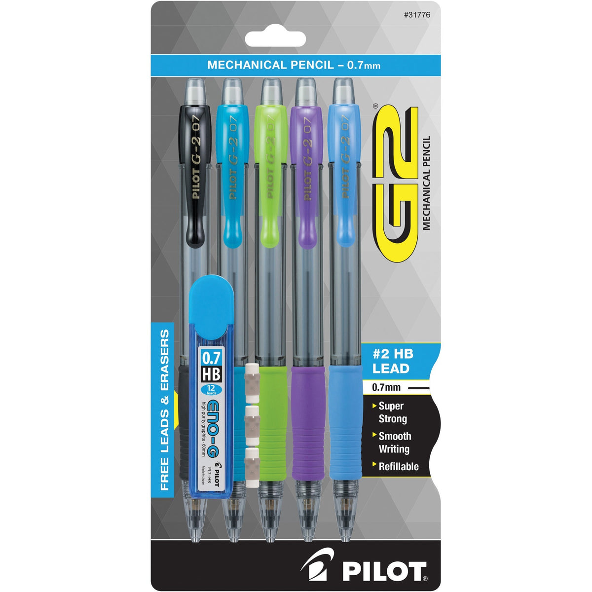 G2 Mechanical Pencils - 0.7 mm Lead - HB/#2 - Refillable - Assorted Barrel - 5 / Pack