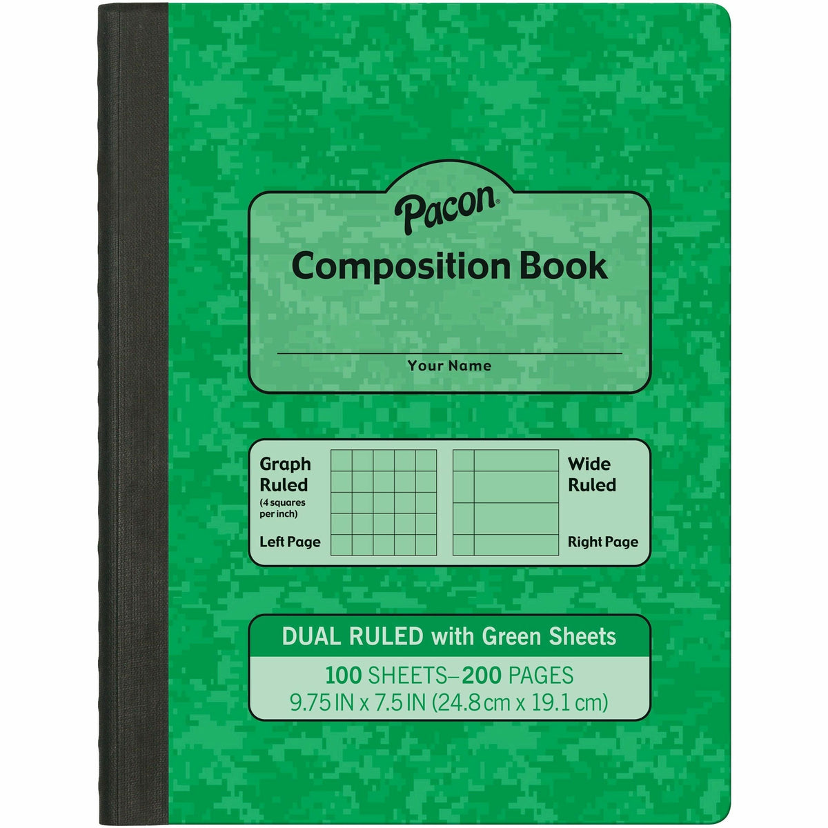 Pacon Dual Ruled Composition Book - Plain - Quad Ruled, Wide Ruled Front Ruling - 9.75" Height x 7.5" Width x 0.5" Lengt