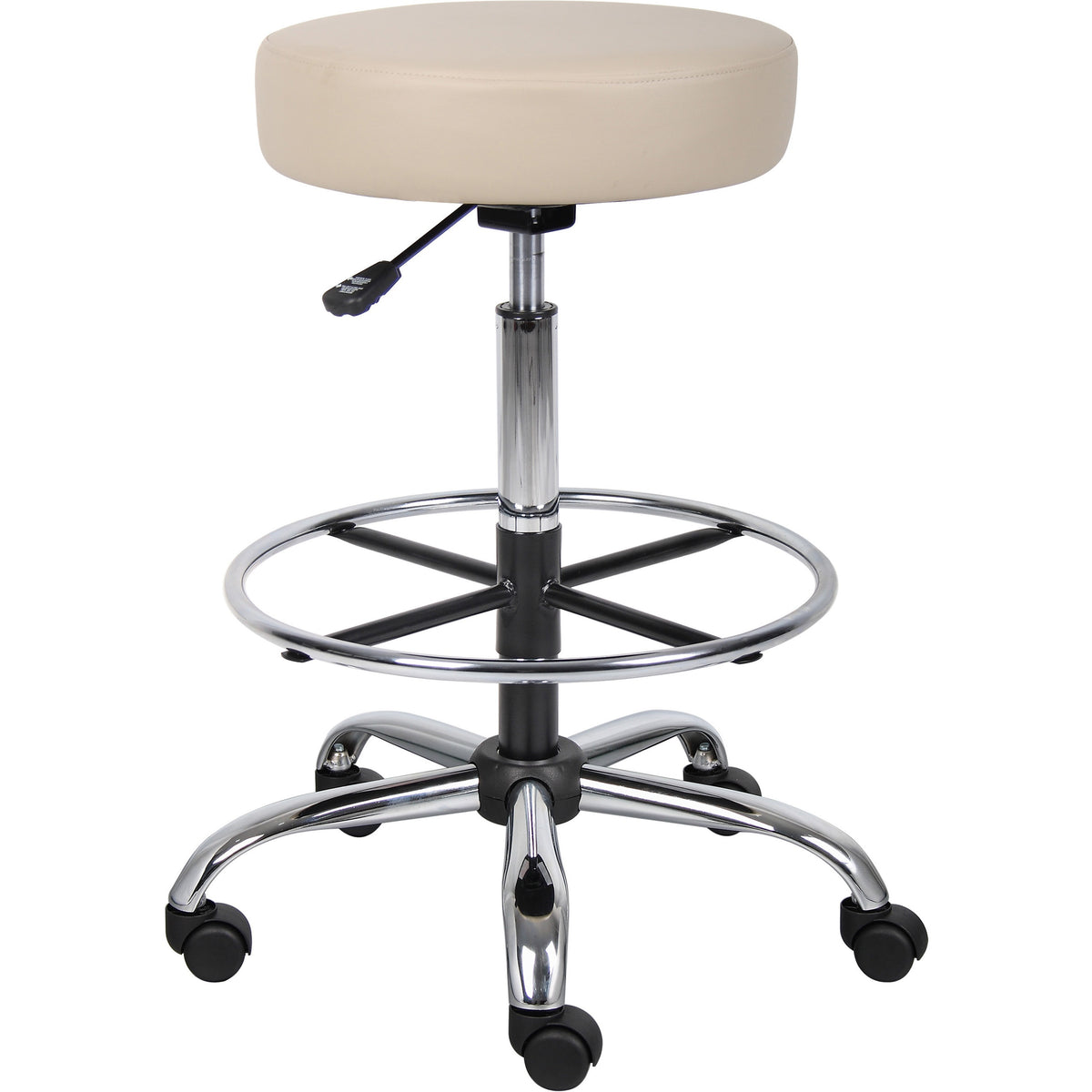 Boss Drafting Stool - Beige Seat Color - Vinyl Seat Material - Chrome, Black Frame Color - Chrome Frame Material - 5-sta
