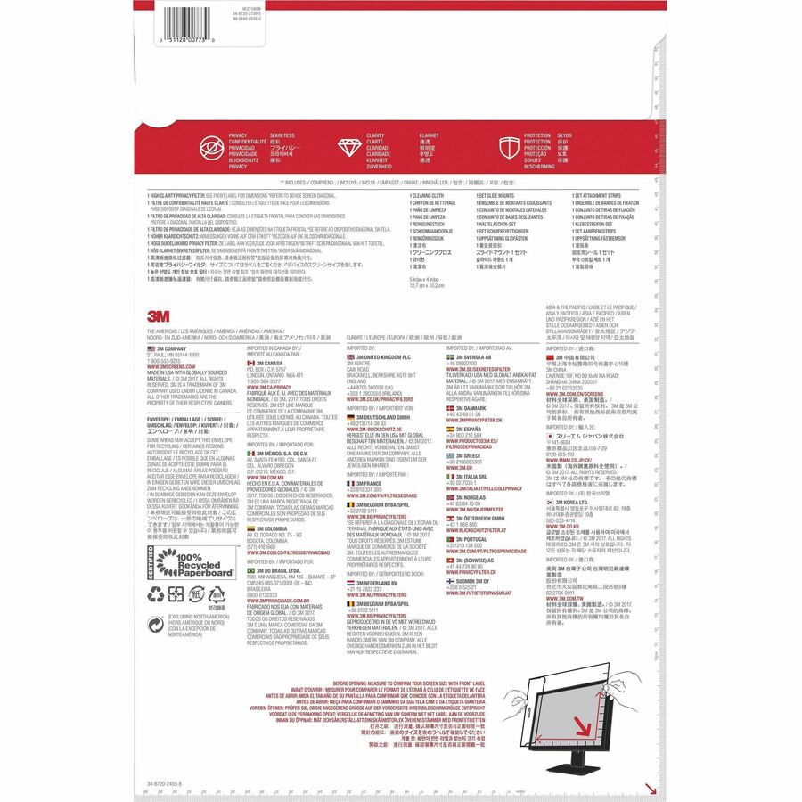 3M High Clarity Privacy Filter Black, Glossy - For 21.5" Widescreen LCD Monitor - 16:9 - Scratch Resistant, Dust Resista