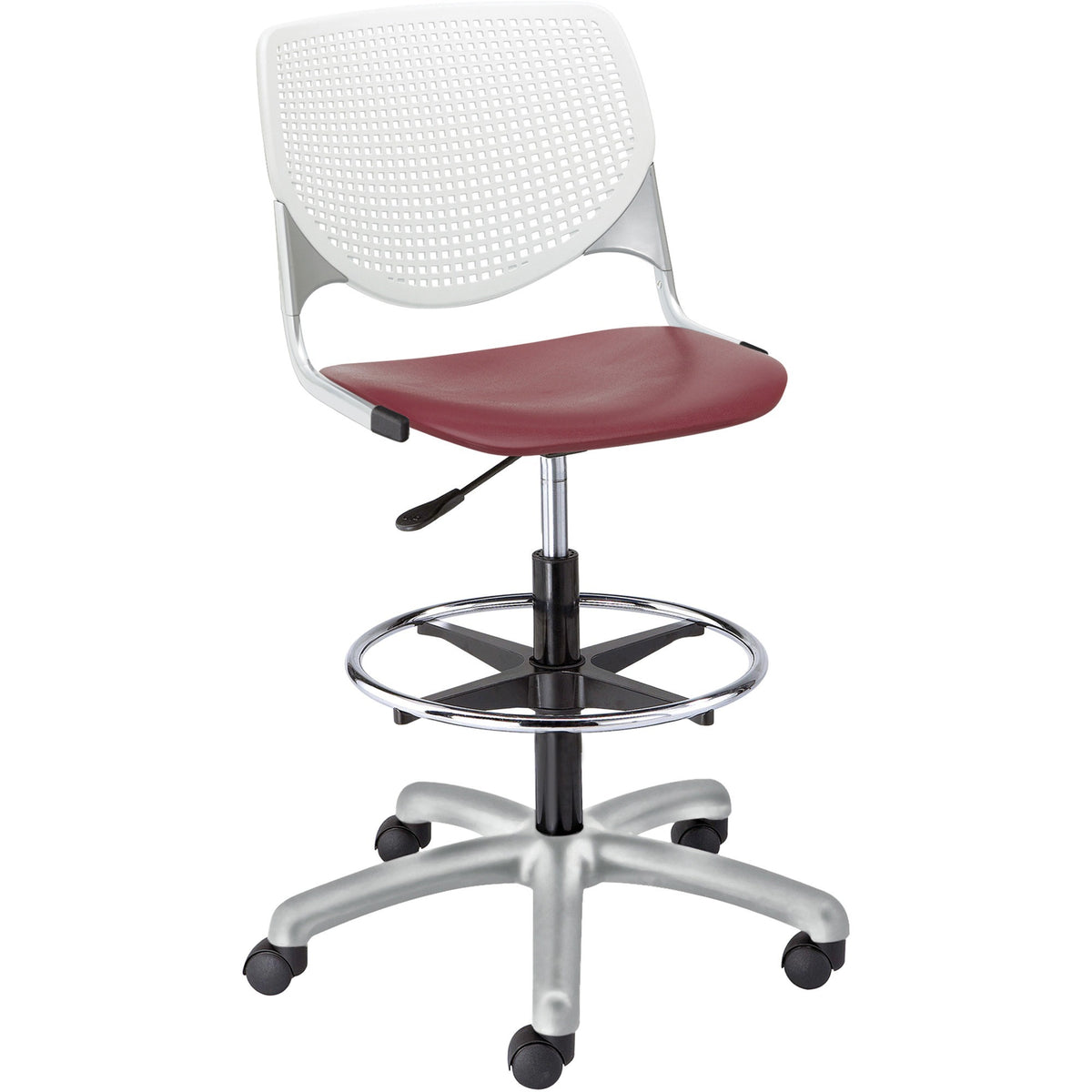 KFI Armless-Casters - Burgundy Seat Color - Polypropylene Seat Material - White Back Color - Polypropylene Back Material