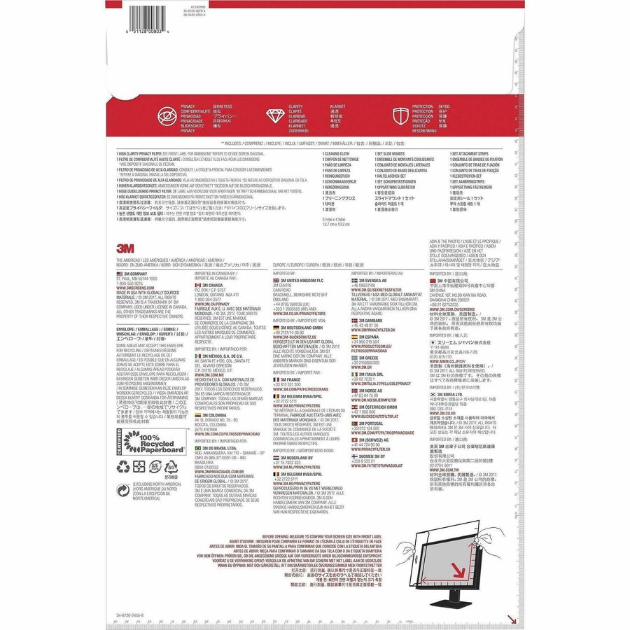 3M High Clarity Privacy Filter Black, Glossy - For 24" Widescreen LCD Monitor - 16:9 - Scratch Resistant, Dust Resistant