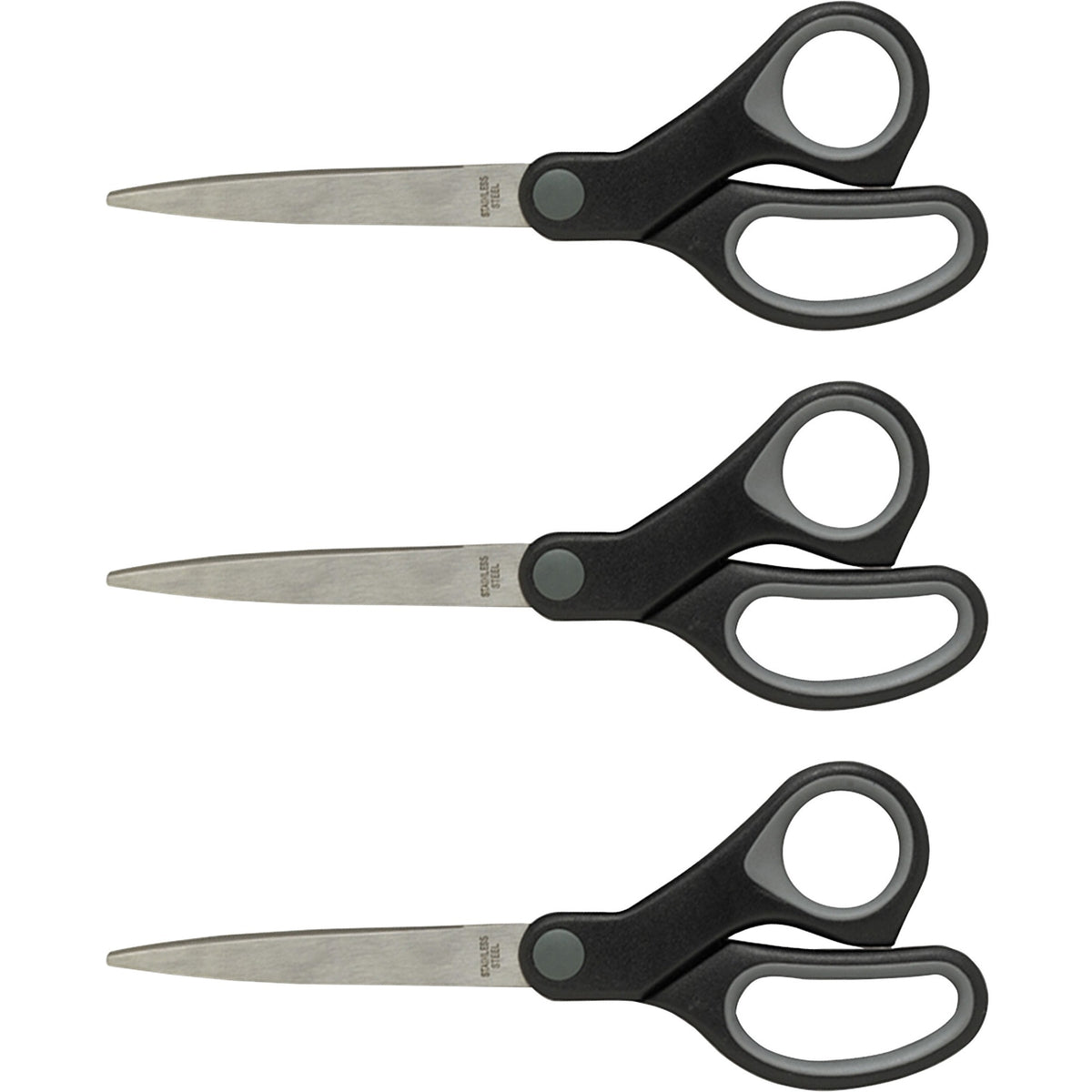 Sparco Straight Scissors w/Rubber Grip Handle - 7" Overall Length - Straight - Stainless Steel - Pointed Tip - Black, Gr