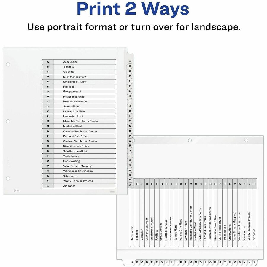 Avery Extra-Wide Dividers, 26 Tabs, Ready Index (11166) - 26 x Divider(s) - 26 Tab(s) - Alphabet - A-Z, Table of Content