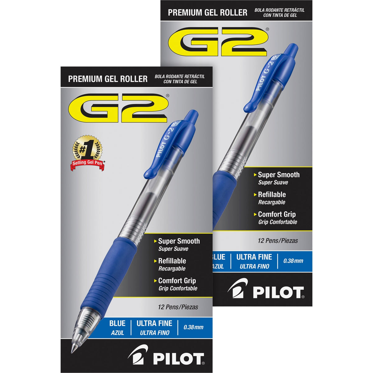 G2 Premium Gel Ink Retractable Pens - Ultra-Fine 0.38mm Point Size - Refillable - Retractable - Blue Gel-based Ink - Cle