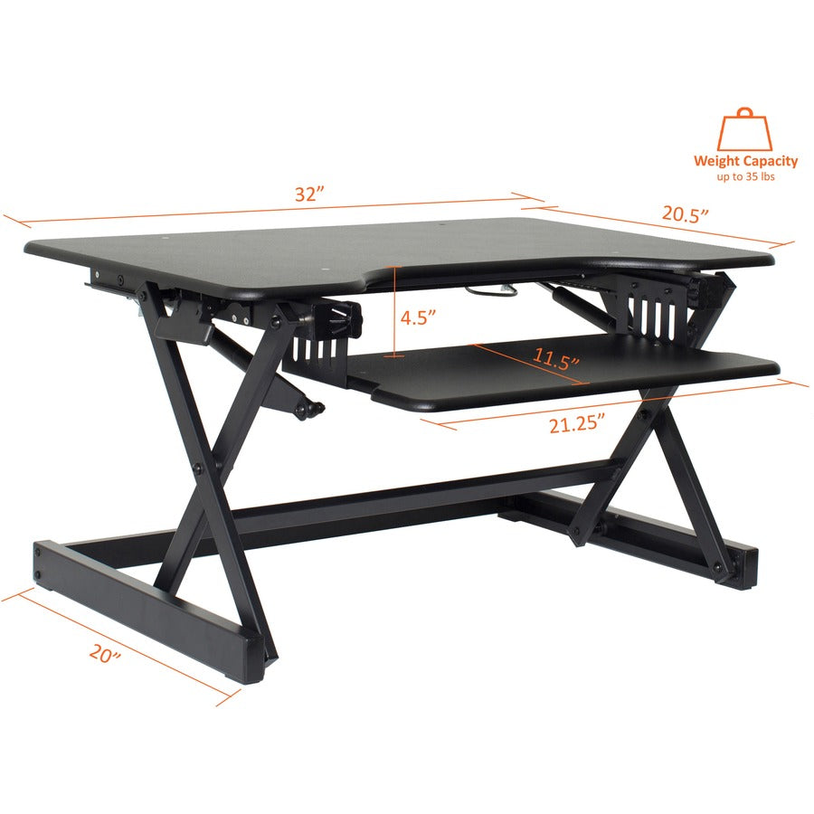 Lorell Adjustable Desk Riser Plus - 40 lb Load Capacity - 32" Width x 20.50" Depth - Desktop - Black - Ergonomic - 1 Eac