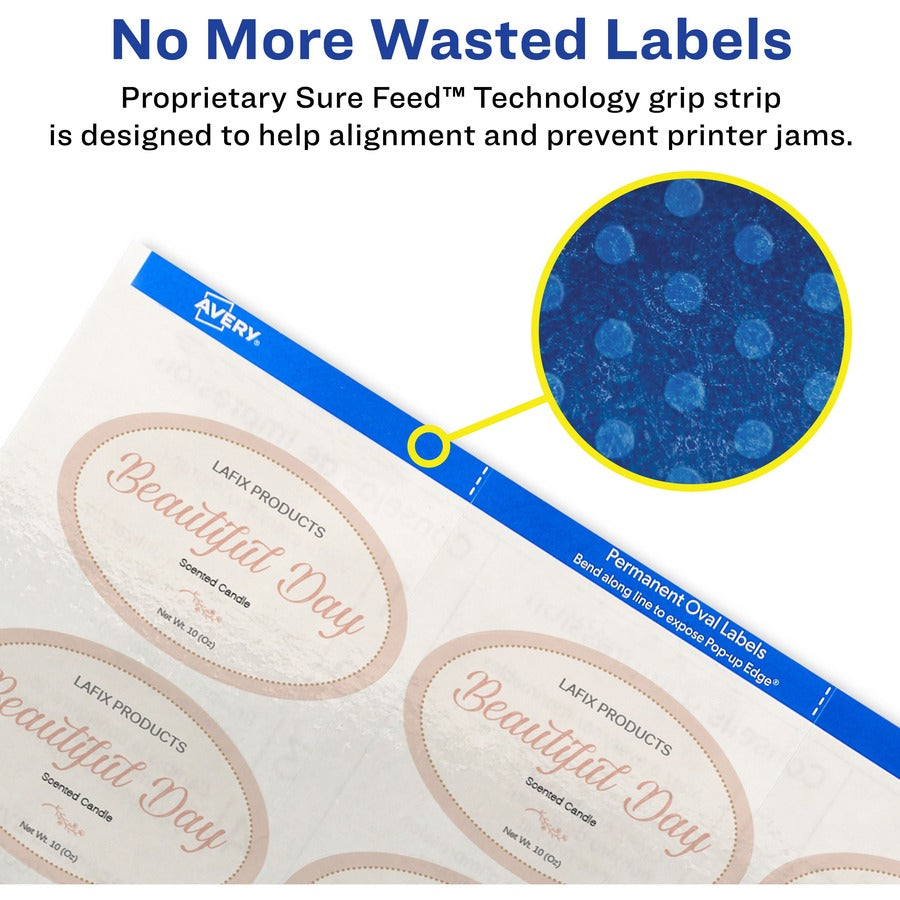 Avery® Sure Feed Glossy Labels - 1 1/2" Width x 2 1/2" Length - Permanent Adhesive - Oval - Laser, Inkjet - Crystal Clea