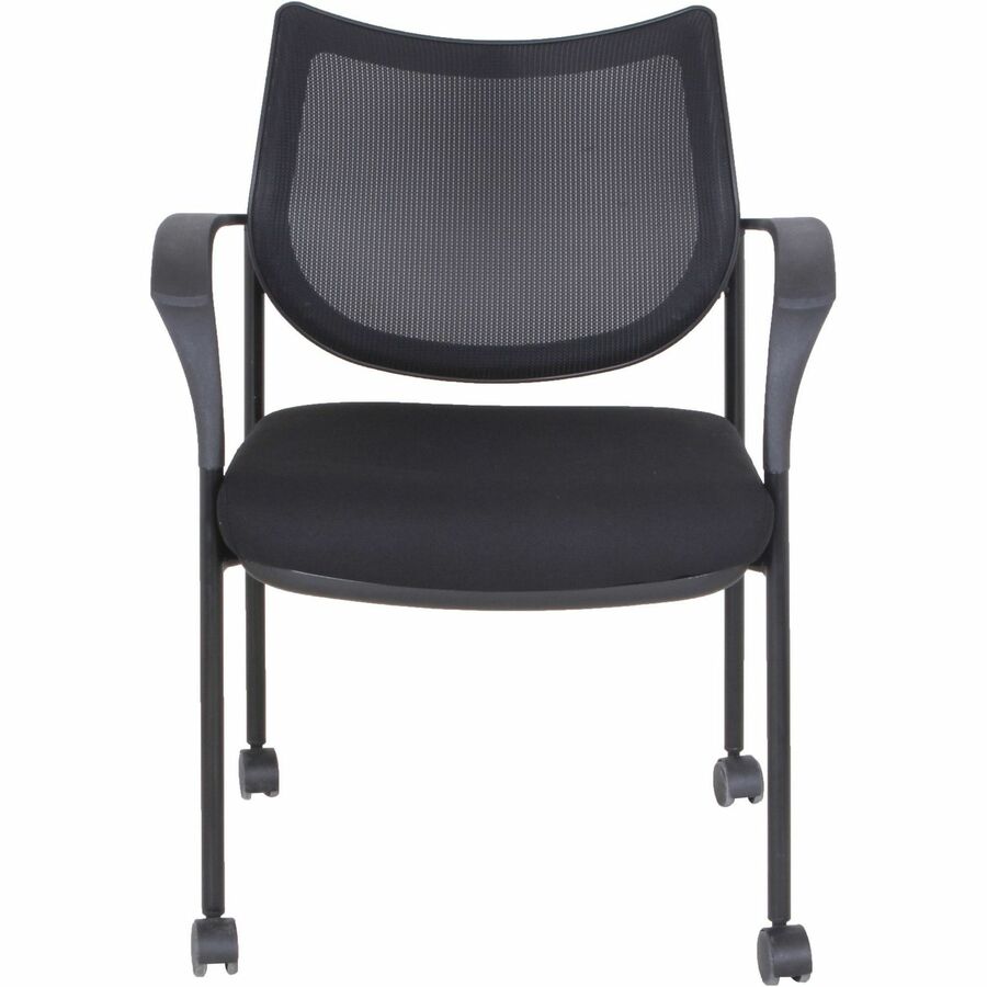 Lorell Mesh Back Guest Chair with Arms - Fabric Seat Material - Plastic Frame Material - Four-legged Base - Black - Armr