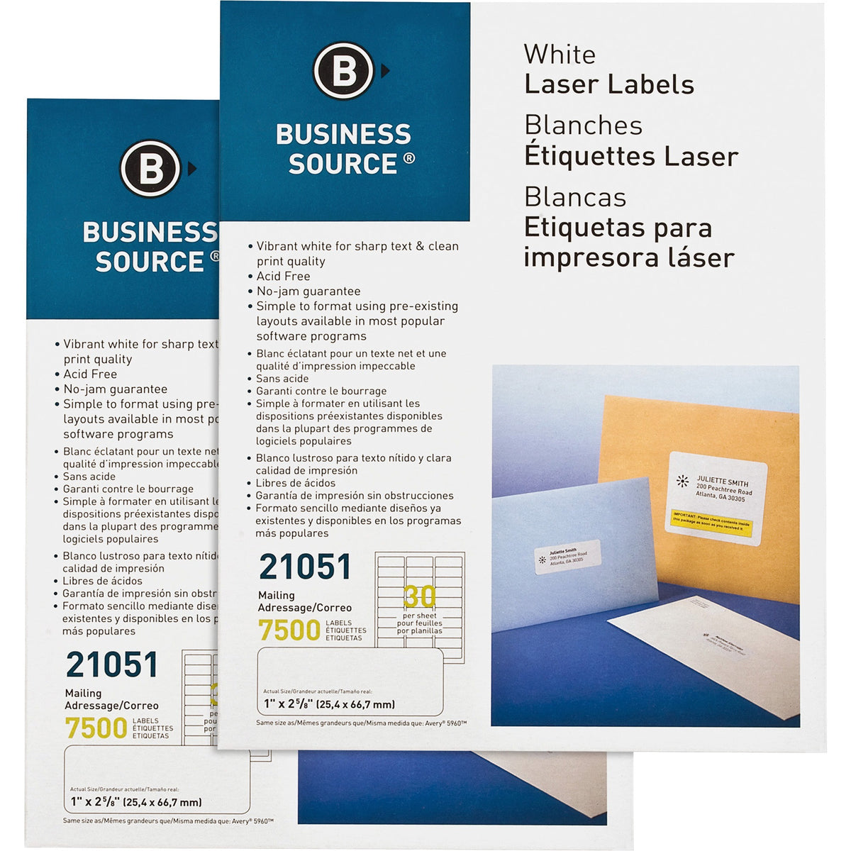 Business Source Bright White Premium-quality Address Labels - 1" Widthss x 2 5/8" Length - Permanent Adhesive - Rectangl