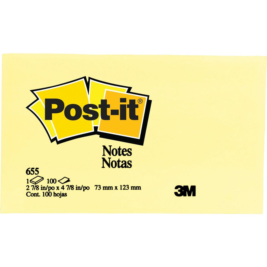 Post-it® Notes Original Notepads - 3" Flag/Note Width x 5" Flag/Note Length - Rectangle - 100 Sheets per Pad - Unruled -