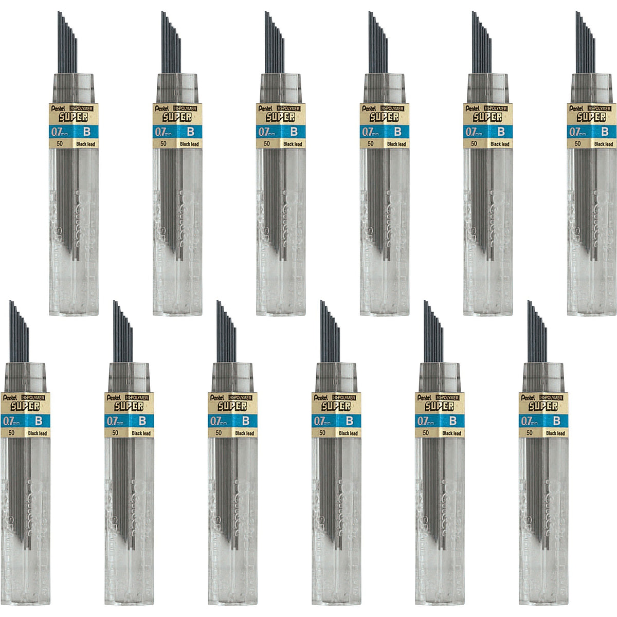 Pentel Super Hi-Polymer Leads - 0.7 mm , Medium Point - B - Black Lead - 12/Tube - 12 / Box