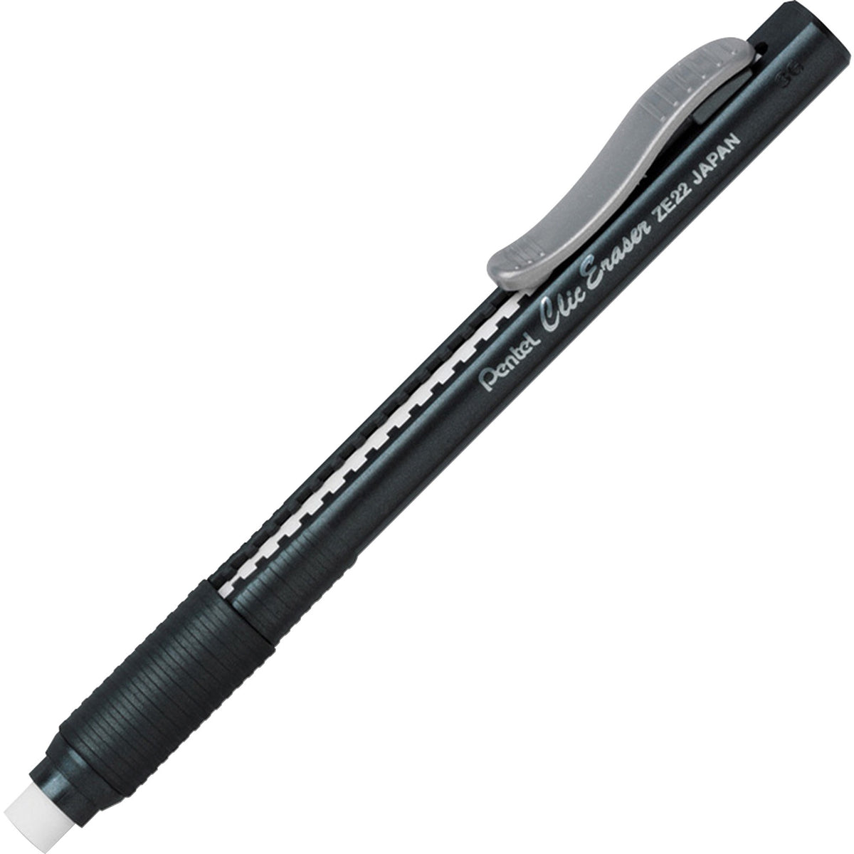 Pentel Rubber Grip Clic Eraser - Black - Black Barrel - Pen - Refillable - 12 / Box - Retractable, Latex-free Grip, Ghos