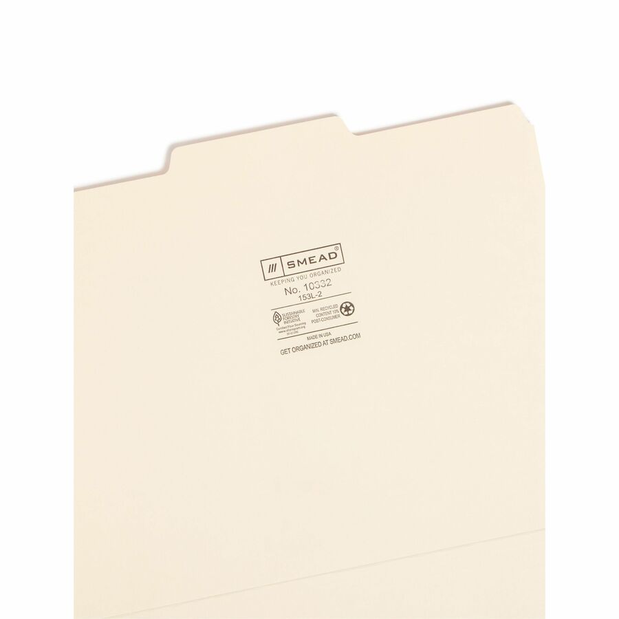Smead 1/3 Tab Cut Letter Recycled Top Tab File Folder - 8 1/2" x 11" - 3/4" Expansion - Top Tab Location - Center Tab Po