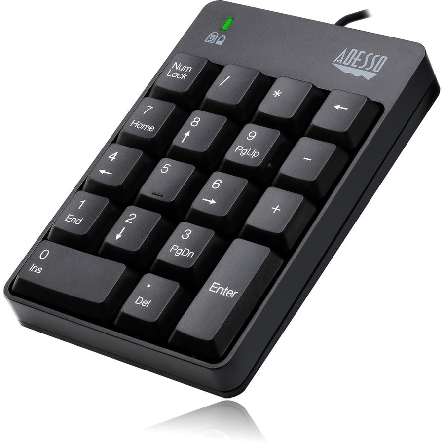 Adesso USB Spill Resistant 18-Key Numeric Keypad - Cable Connectivity - USB Interface - 18 Key(s) - Windows 10, Windows