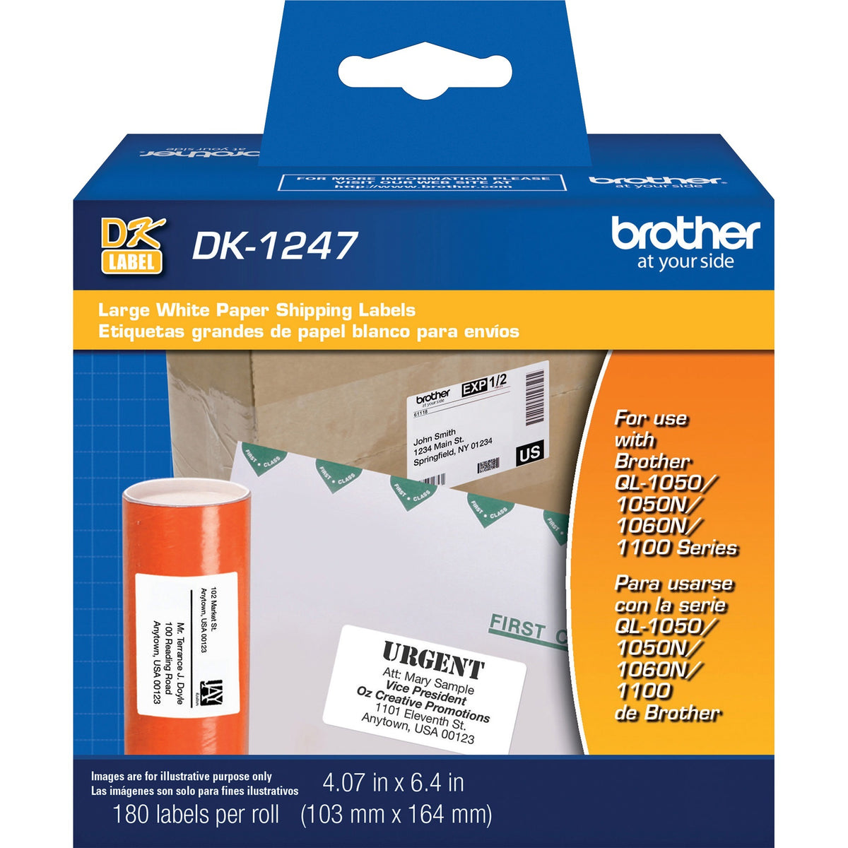 Brother Shipping Label - 4 1/16" Width x 6 2/5" Length - White - Paper - 180 / Roll - 1 Pack