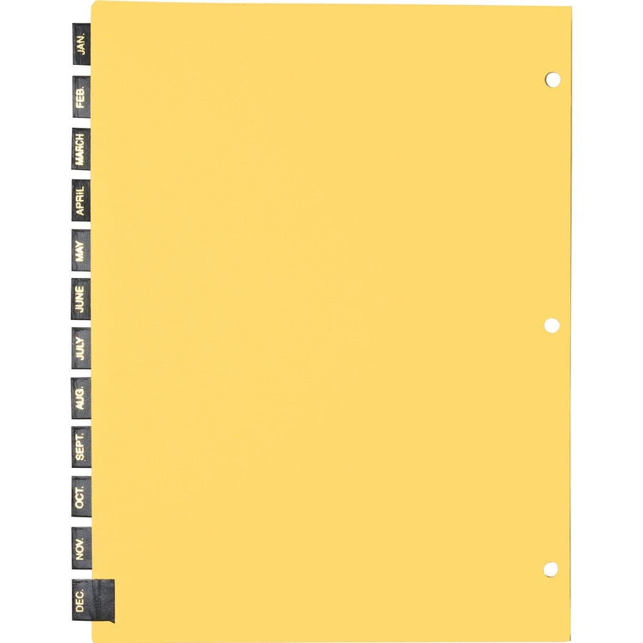 Business Source Monthly Black Leather Tab Index Dividers - 12 Printed Tab(s) - Month - January-December - 1 Set