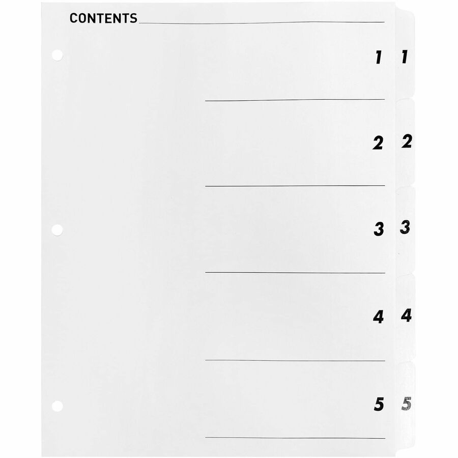 Business Source Table of Content Quick Index Dividers - Printed Tab(s) - Digit - 1-5 - 5 Tab(s)/Set - 8.5" Divider Width