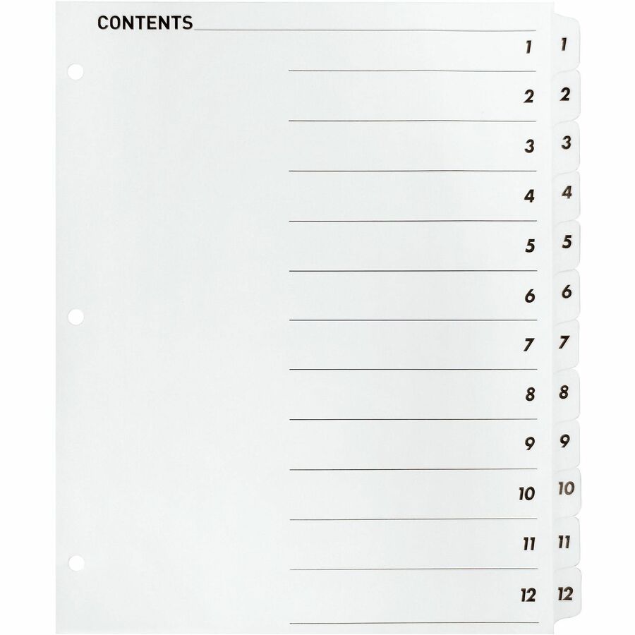 Business Source Table of Content Quick Index Dividers - Printed Tab(s) - Digit - 1-12 - 12 Tab(s)/Set - 1 Set