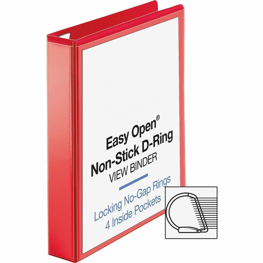 Business Source Red D-ring Binder - 1 1/2" Binder Capacity - Letter - 8 1/2" x 11" Sheet Size - Fastener: D-Ring - Pocke