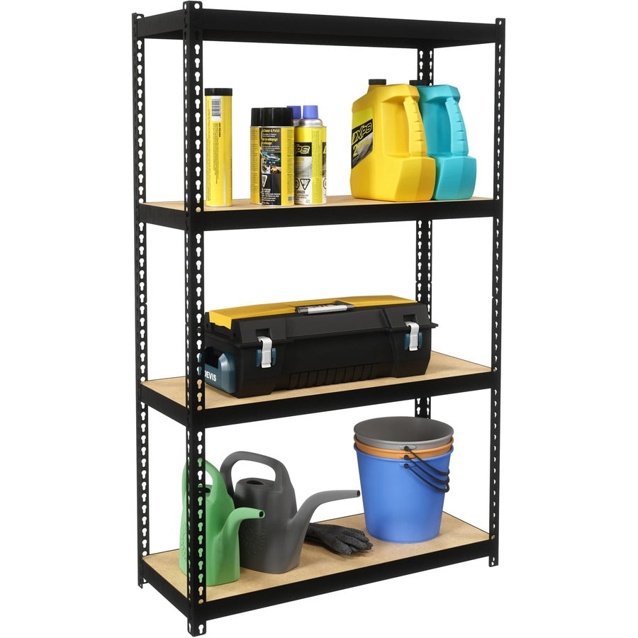 Lorell Narrow Riveted Shelving - 4 Shelf(ves) - 48" Height x 30" Width x 12" Depth - 28% Recycled - Black - Steel - 1 Ea