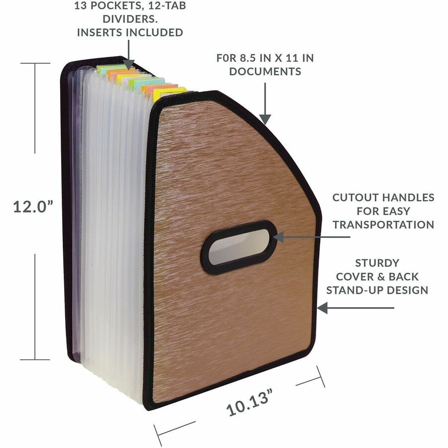 C-Line Modern Metallic Letter Expanding File - 8 1/2" x 11" - 13 Pocket - Bronze - 1 Each