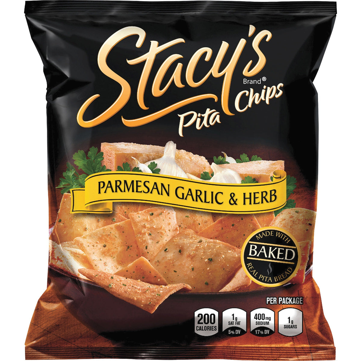 Stacy's Baked Pita Chips - No Artificial Flavor, No Artificial Color, Low Fat, No MSG - Parmesan Garlic & Herb - 24 / Bo
