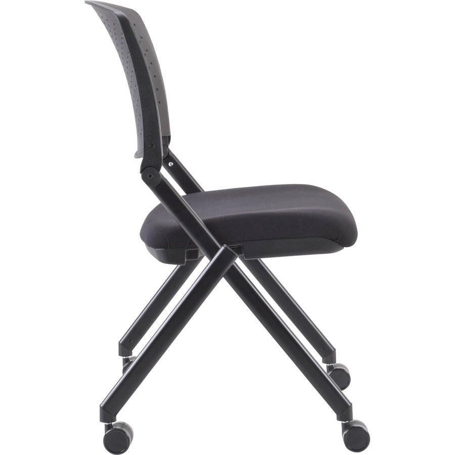 Lorell Upholstered Foldable Nesting Chairs - Black Seat Color - Fabric Seat Material - Black Back Color - Plastic Back M