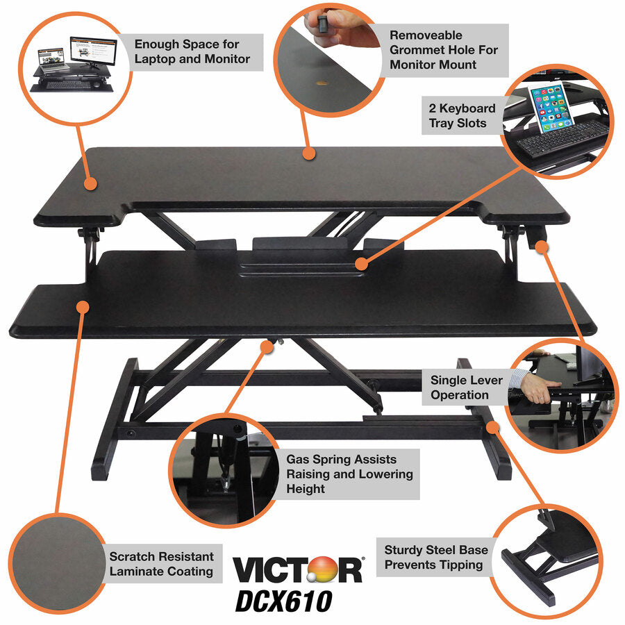 Victor High Rise Height Adjustable Compact Standing Desk with Keyboard Tray - 19" Height x 32.50" Width x 18" Depth - De