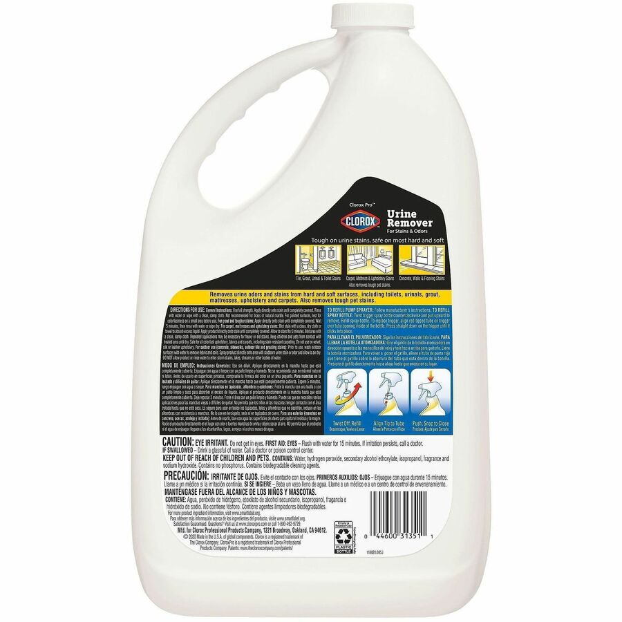 CloroxPro™ Urine Remover for Stains and Odors Refill - 128 fl oz (4 quart) - Bleach-free - Clear - 15 / Bundle