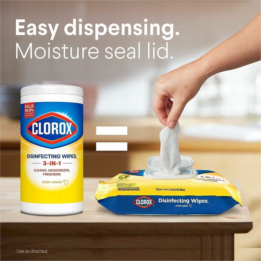 Clorox Disinfecting Cleaning Wipes Flex Pack - Crisp Lemon Scent - Bleach-free, Antibacterial - White - 75/Pack - 2 / Pa