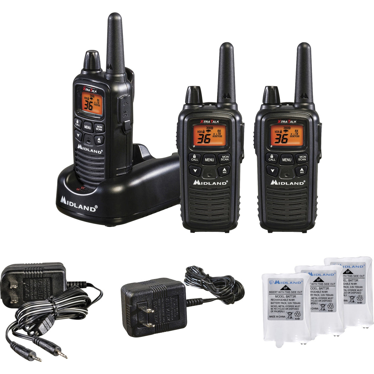 Midland LXT633VP3 Two-Way Radio Three Pack - 22 Radio Channels - Upto 158400 ft - 121 Total Privacy Codes - Silent Opera