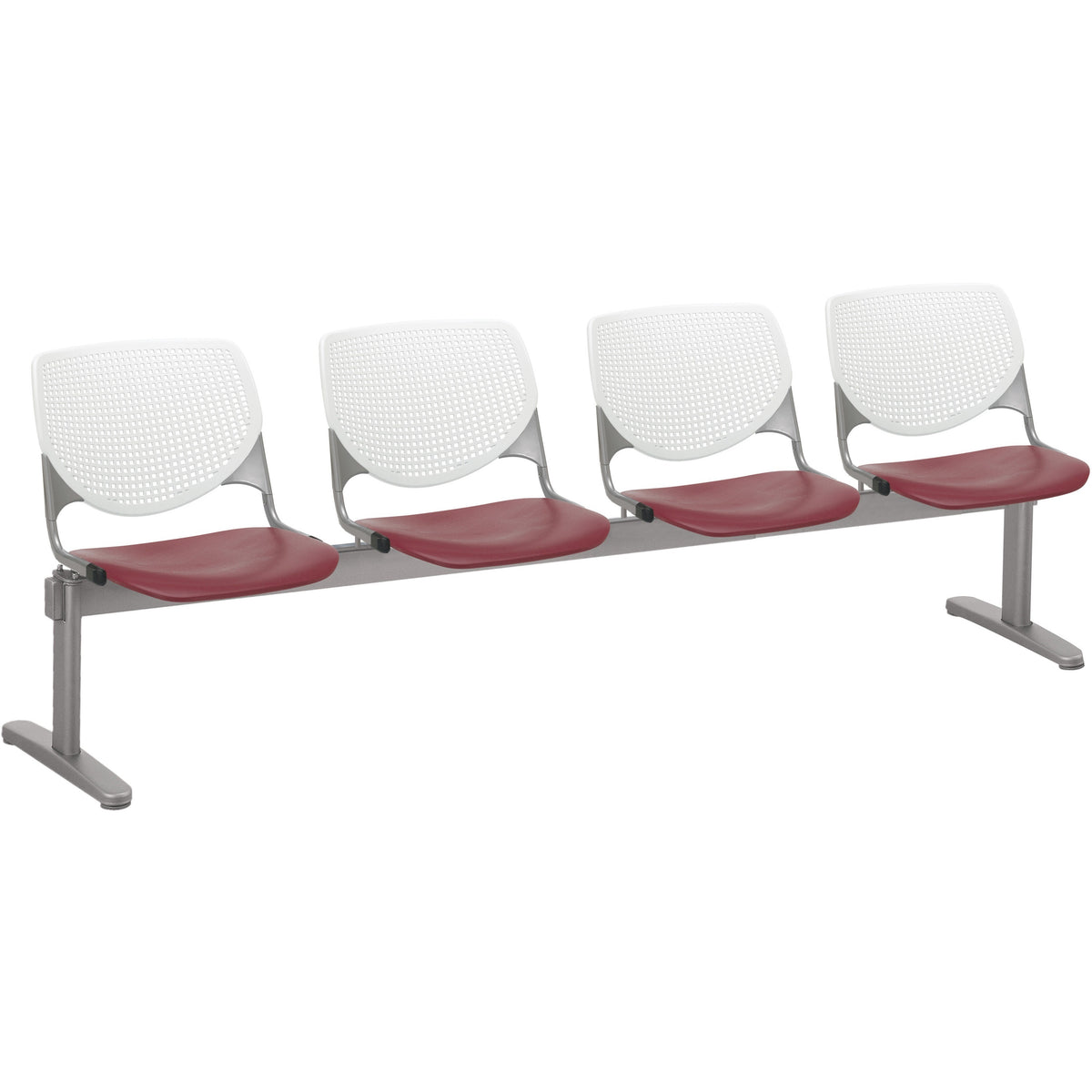 KFI Kool 4 Seat Beam Chair - Burgundy Seat Color - Polypropylene Seat Material - White Back Color - 1 Each