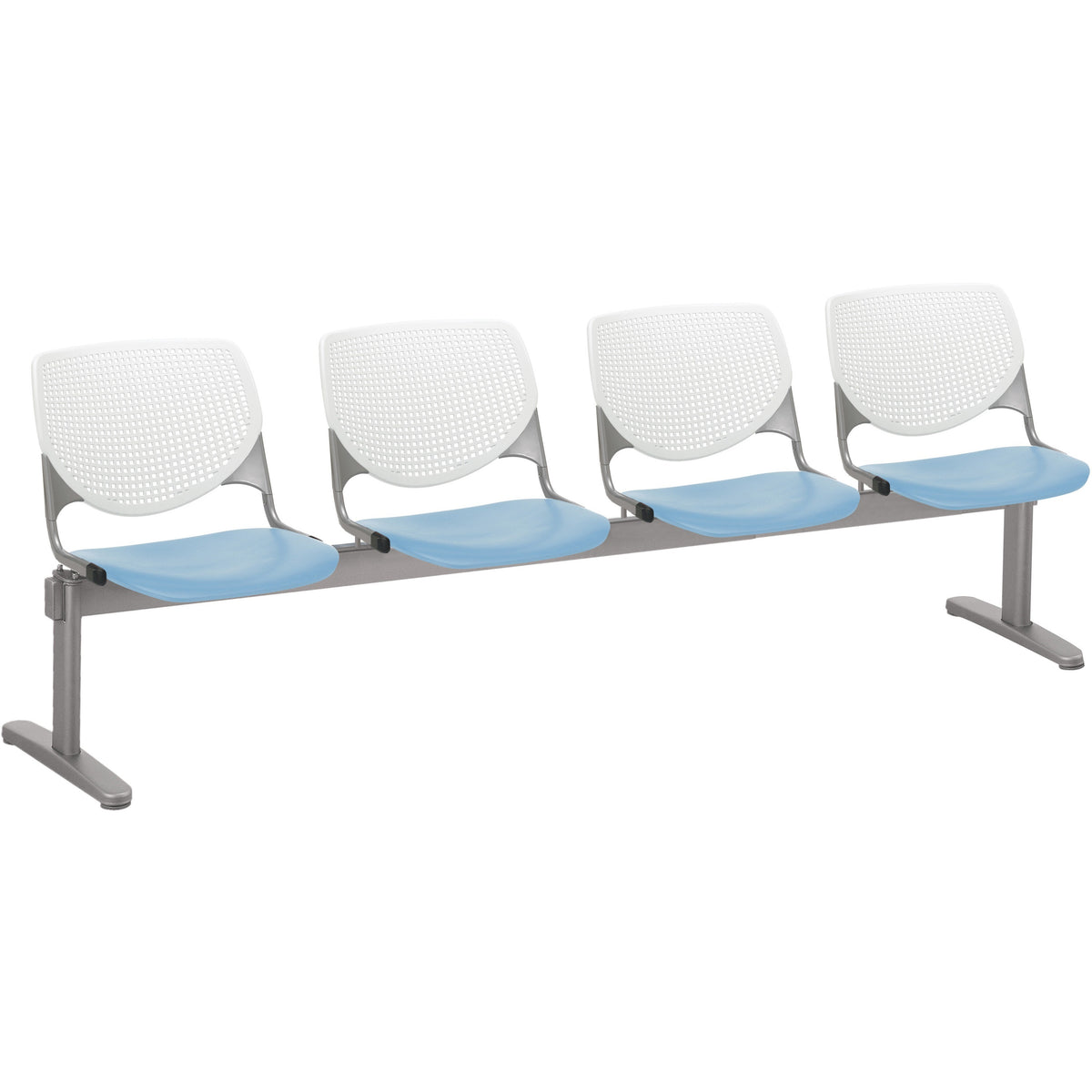 KFI Kool 4 Seat Beam Chair - Sky Blue Seat Color - Polypropylene Seat Material - White Back Color - 1 Each