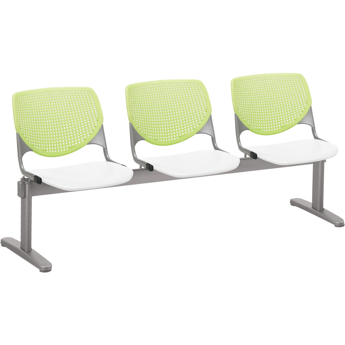 KFI Kool 3 Seat Beam Chair - White Seat Color - Polypropylene Seat Material - Lime Green Back Color - 1 Each