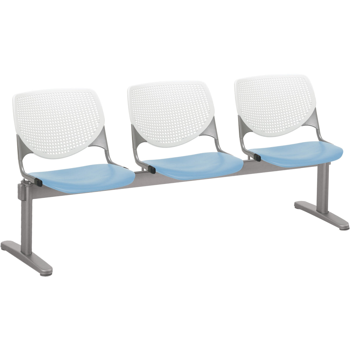 KFI Kool 3 Seat Beam Chair - Sky Blue Seat Color - Polypropylene Seat Material - White Back Color - 1 Each