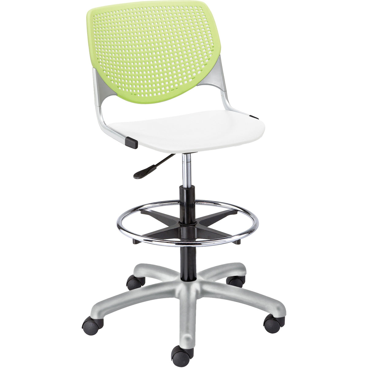 KFI Kool Stool With Perforated Back - White Seat Color - Polypropylene Seat Material - Lime Green Back Color - 1 Each