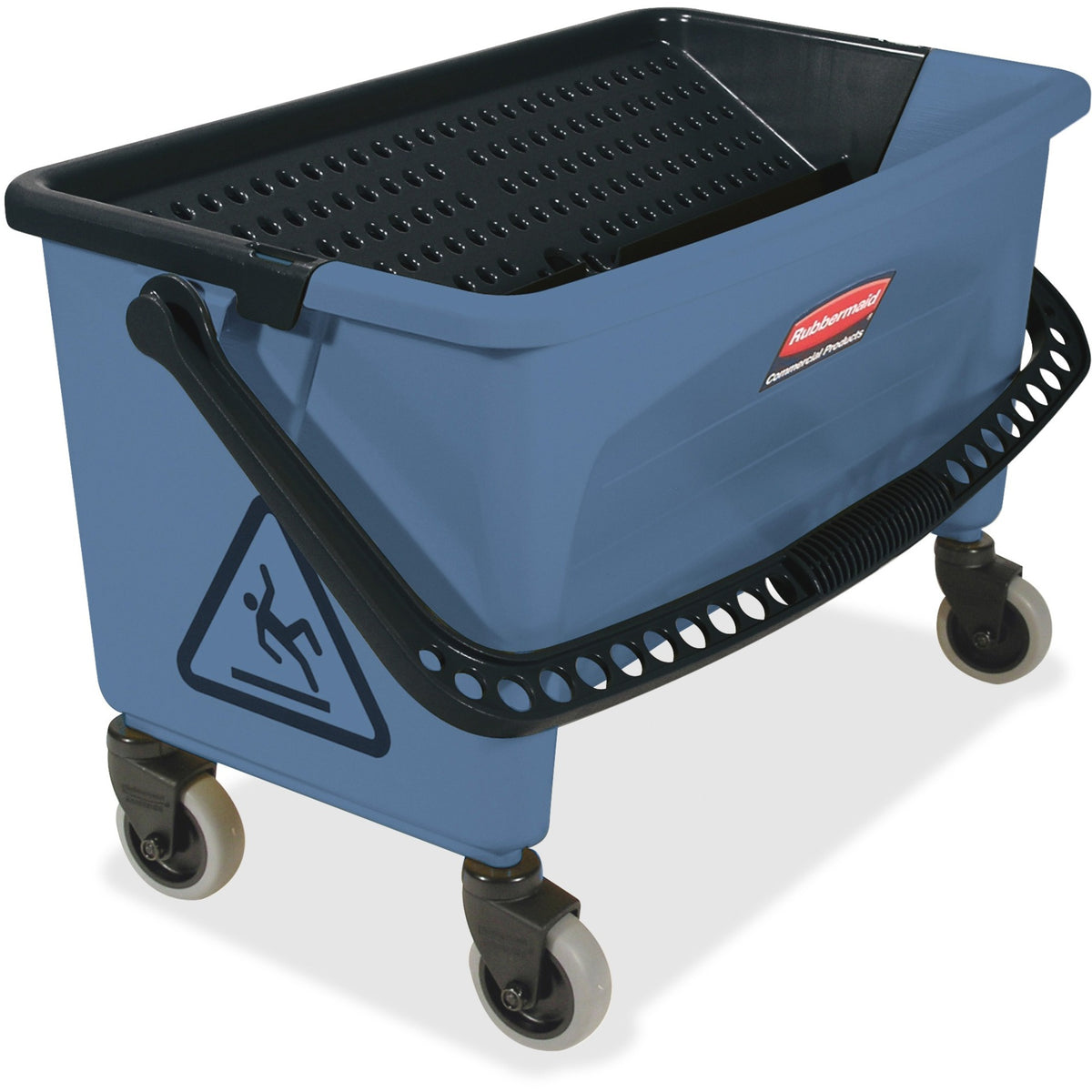 Rubbermaid Commercial Finish Mop Bucket w/ Wringer - Hinged Lid, Ergonomic Design, Handle - 16.2" x 26.2" - Blue - 1 Car