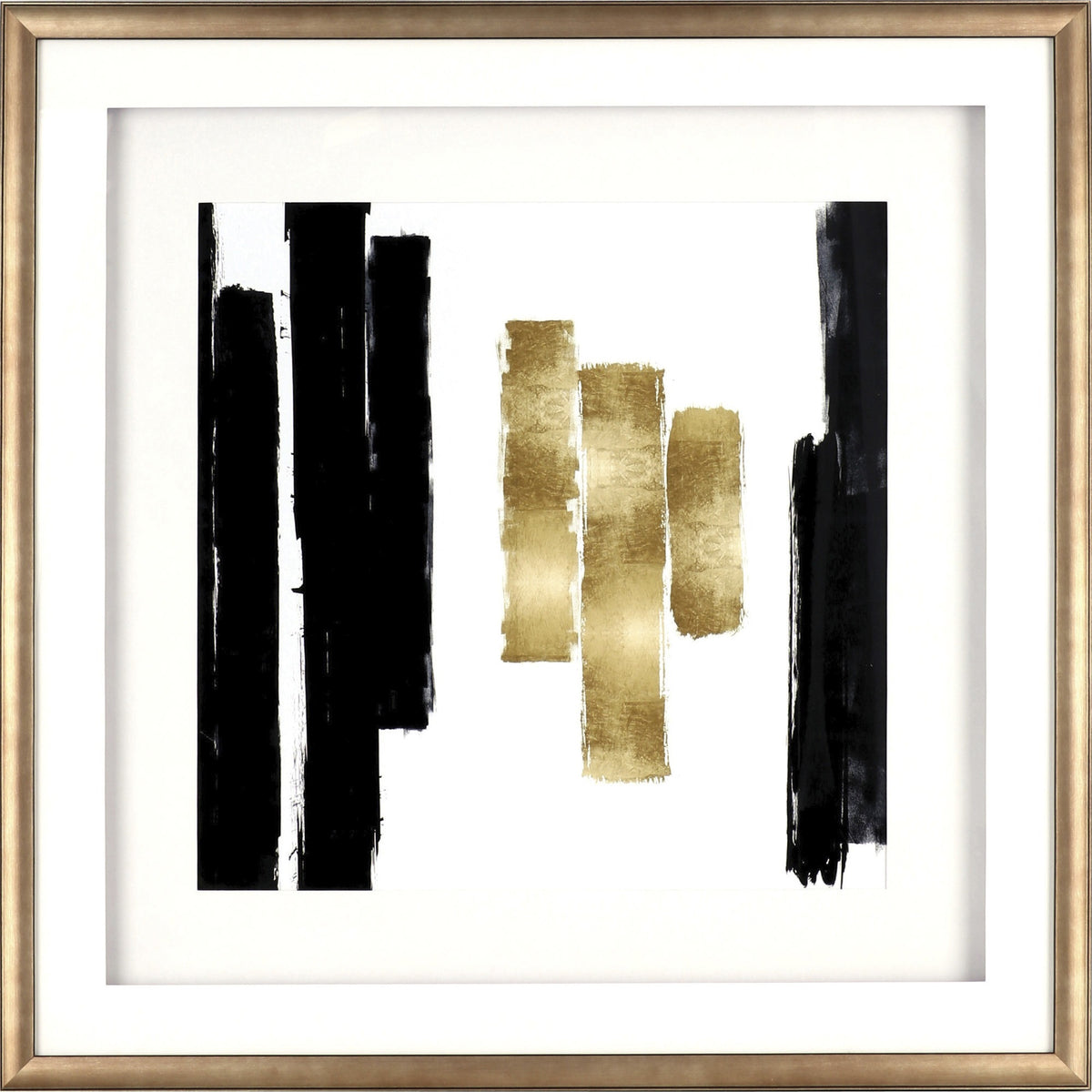 Lorell Blocks I Framed Abstract Artwork - 29.50" x 29.50" Frame Size - Black, Gold - 1 Each