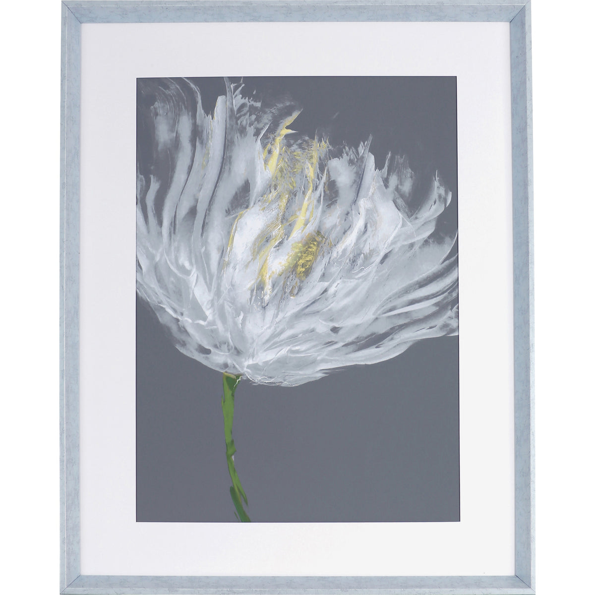 Lorell White Flower I Framed Abstract Art - 27.50" x 35.50" Frame Size - Gray, White - 1 Each
